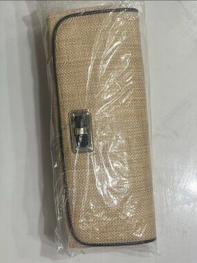 NIB Elegant Straw Clutch with Silver Accents NWT